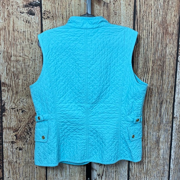 Talbots Quilted Vest Teal Blue Mandarin Collar Snap Front Pockets Women's Size L - Picture 2 of 7
